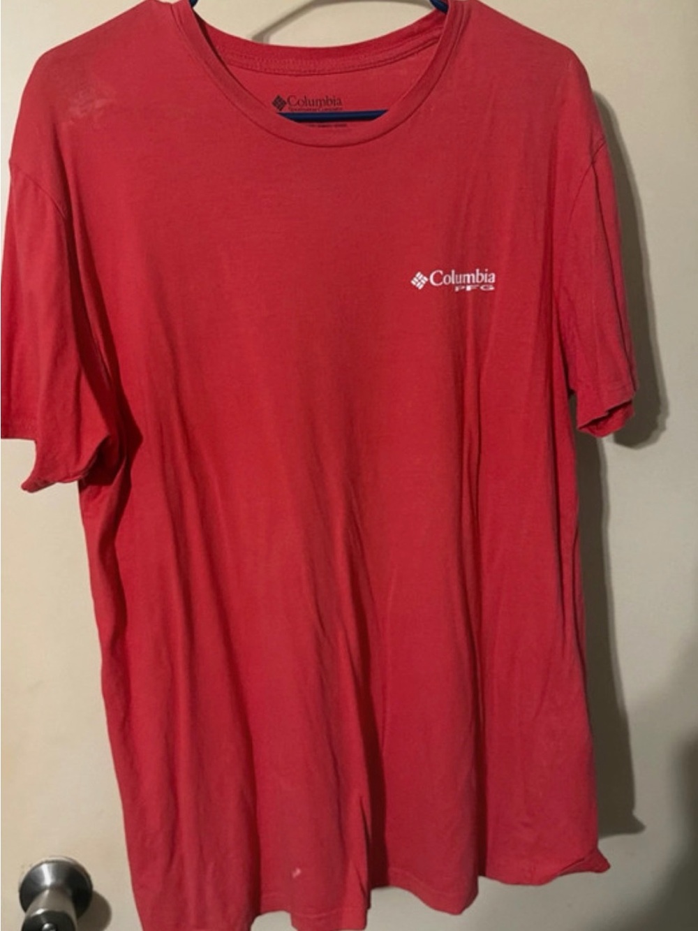 Columbia PFG Men’s Red Short Sleeve Crew Neck Fish Graphic Cotton T-Shirt size L